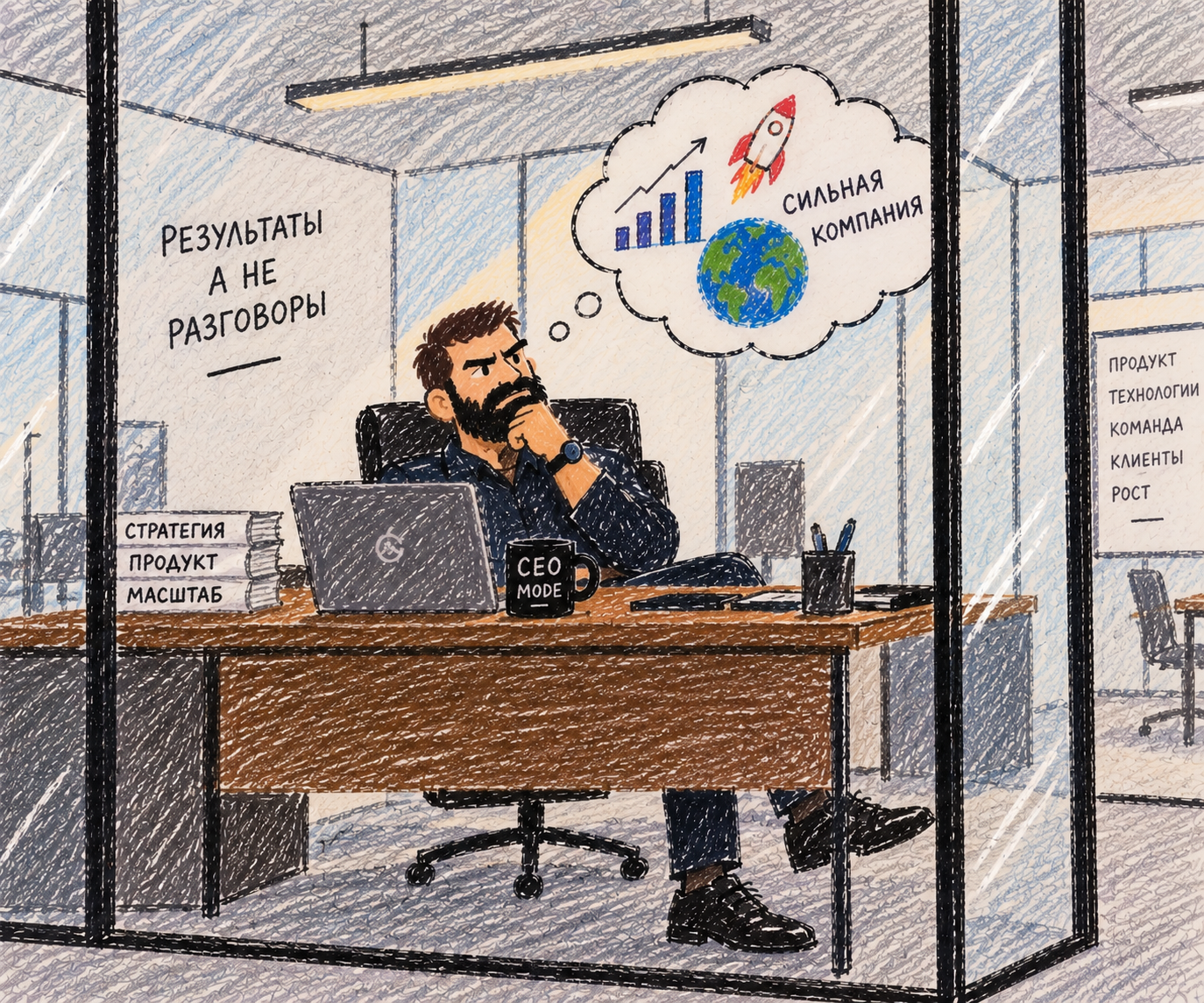 Поздравительная открытка: Станислав в офисе, результаты, новые идеи и большие победы